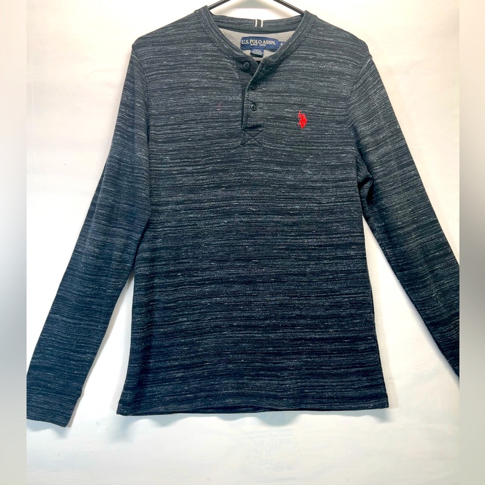 U.S. Polo Assn. Long Sleeve Cotton Blend Henley Shirt S Black W/Ted Logo PREOWN